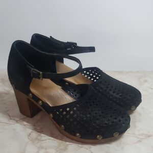 Eric Michael GiGi Black Suede Wood Women's Platsform Clogs Size 38